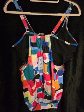 Yonique Tankini Swimsuit Size L Blouson Top Side Tie Bottom Multicolor NWT